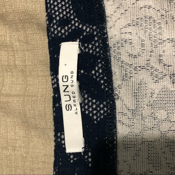 Alfred Sung Navy Lace Floral Round Neck Tee - Picture 2 of 7